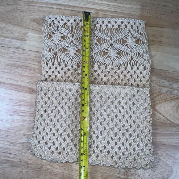 Macrame Crochet Clutch Mini Bag in Natural Beige Fold over Flap, Zip Top Closure - Picture 5 of 11